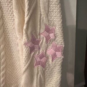 Cream Knit Sweater with Pink Star Patches